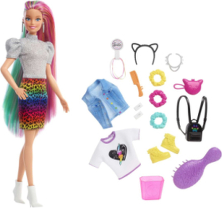 Leopard Rainbow Hair Doll Toys Dolls & Accessories Dolls Multi/mønstret Barbie*Betinget Tilbud