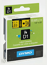 Märkband Dymo D1 12 mm, svart på gul