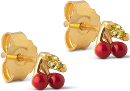 Stud Cherry Accessories Jewellery Earrings Studs Gull Enamel Copenhagen*Betinget Tilbud
