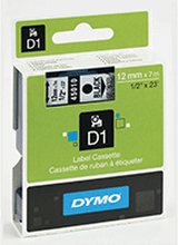 Märkband Dymo D1 12 mm, svart på transp
