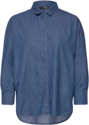 Cotton Denim Blouse Tops Shirts Long-sleeved Blue Esprit Collection