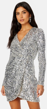 FOREVER NEW Jagger Sequin Ruched Mini Dress Silver 34