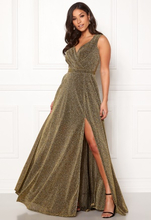 Goddiva Glitter Wrap Maxi Dress Gold S (UK10)