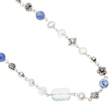 Pearls for Girls. Halsband med blå pärlor, längd 100 cm