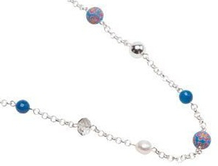 Pearls for Girls. Halsband med blå pärlor, längd 90 cm