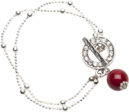 Pearls for Girls. Armband silverpläterat med röd kula