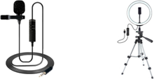 Clip-On Mikrofon med 6m Kabel og Selfie Ring Light på Stativ til Smartphones & Kamera - Stor