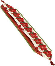 Röd Vävd Bordslöpare med Julblomma Motiv 137x33 cm
