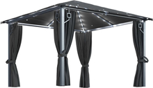 vidaXL Paviljong med gardin & ljusslinga LED 3x3 cm antracit aluminium