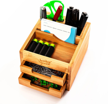 Skrivbordsorganisatör med 2 utdragbara fack 15 x 9,5 x 12,5 cm 100 % bambu
