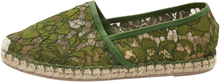 Pre-owned Green Floral Lace and Mesh Espadrille Flats