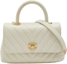 Pre-owned White Chevron Quilted Caviar Leather Mmall Coco Handle Bag