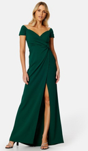 Goddiva Bardot Knot Front Maxi Dress Emerald XL (UK16)