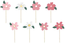 Cake toppers rosa blommor, 8 st - PartyDeco