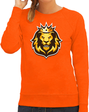 Koningsdag sweater oranje voor dames - oranje fan trui leeuwenkop met kroon