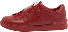 Valentino Red Leather Rockstud Low Top Sneakers