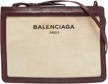Balenciaga White/Burgundy Canvas and Leather Navy Pochhete Crossbody Bag