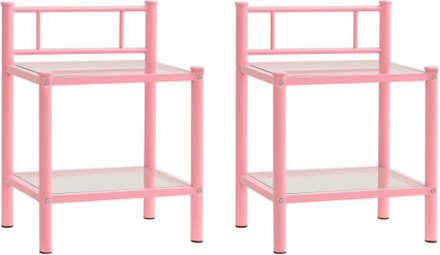 vidaXL Sängbord 2 st rosa och transparent metall och glas