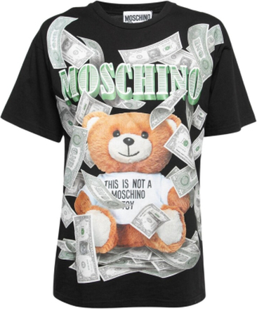 Moschino Couture Black Cotton Teddy Logo Print Oversized T-Shirt
