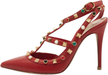 Valentino Red Leather Rolling Rockstud Ankle Strap Pumps