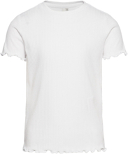Pkdora Ss O-Neck Solid Rib Top T-shirts Short-sleeved Hvit Little Pieces*Betinget Tilbud