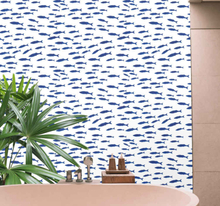 Dieren behang Blauw vissenpatroon op witte achtergrond