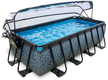 EXIT Stone Pool 400x200x100cm med overdækning, Sand filter og varmepumpe, grå