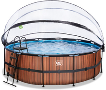 EXIT Wood Pool ø450x122cm med overdækning, Sand filter og varmepumpe, brun