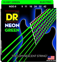 DR Strings NGE-9 Hi-Def neon green el-gitar-strenger, 009-042