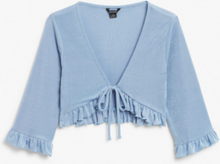 Cropped ruffle cardigan with tie front - Blue