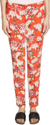 OUI Stoff-Hose elegante Damen Sommer-Hose mit Blumen-Print Neon Rot