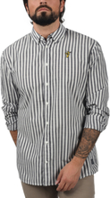 BLEND Herren Button-Down-Shirt gestreiftes Langarm-Hemd mit gesticktem Patch 20708485 Navy/Weiß