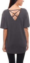 OUI Sommer-Shirt luftig leichtes Damen Rundhals T-Shirt mit kleinem Rückenausschnitt Grau