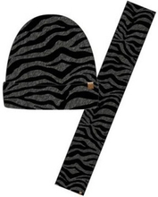 Luxe kinder winterset sjaal + muts zebra print antraciet
