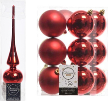 Kerstboom decoratie rood piek en 12x kerstballen 8 cm