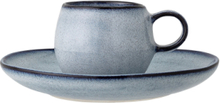 Sandrine Espresso Kop M/Underkop, Blå, Stentøj Sæt Of 2 Home Tableware Cups & Mugs Espresso Cups Blue Bloomingville