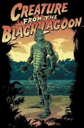 Universal Monsters Creature From The Black Lagoon Illustrated Men's T-Shirt - Black - 4XL