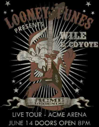 Looney Tunes Wile E Coyote Guitar Arena Tour Men's T-Shirt - Black - XL