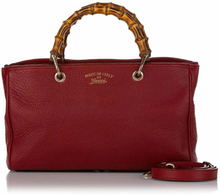 Red Gucci Bamboo Shopper Leather Satchel Bag pre-eide