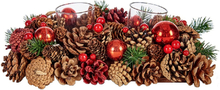 Kerst thema kaarsenhouder ornament red/green nature 29 x 18 x 11 cm