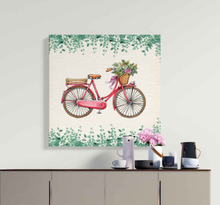 Canvas schilderij rustiek vintage fiets met bloemen