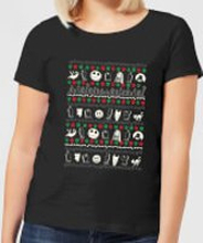 Nightmare Before Christmas Jack Sally Zero Faces Women's T-Shirt - Black - S