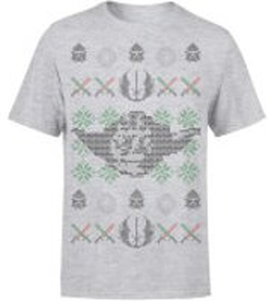 Star Wars Christmas Yoda Face Sabre Knit Grey T-Shirt - L