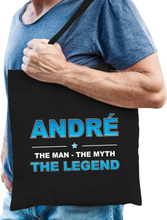 Naam cadeau tas Andre - the legend zwart voor heren