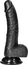 RealRock: Curved Realistic Dildo with Balls, 18 cm, svart
