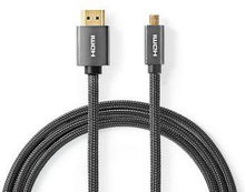 Nedis High Speed --HDMI - kabel med Ethernet | HDMI- Kontakt | HDMI- Micro kontakt | 4K@60Hz | 18 Gbps | 2.00 m | Rund | Bomull | Antracit / Grått Med Metall | Kartong med täckt fönster
