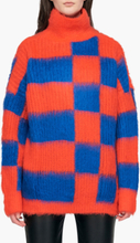 MSGM - Oversized Checked Turtleneck Mohair Knit Sweater - Orange - S