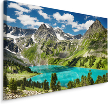 Schilderij - Meer tussen de Bergen, 4 maten, premium print, scherp geprijsd