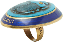 Gucci Aged Gold Tone Turquoise Beetle Cocktail Ring