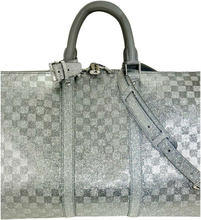Louis Vuitton Keepall Bandoulière 50B Silver Glitter Damier Pattern Duffle Bag New
